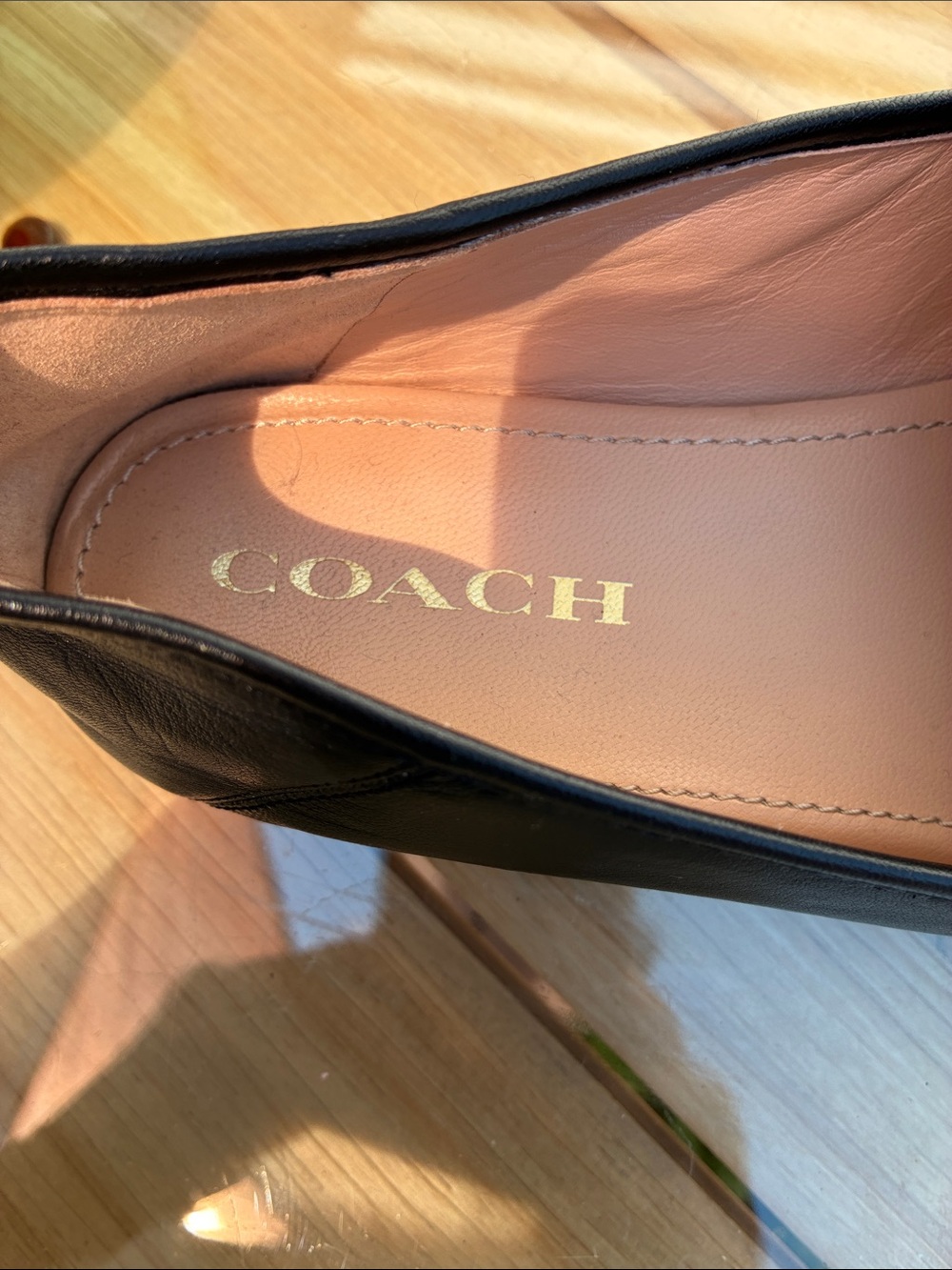 Coach Black Leather Loafers with Gold Chain Accent - Picture 8 of 8